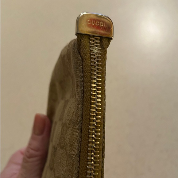 Gucci GG Canvas Leather Wallet Boat Pochette Wristlet Clutch Bag Zip Pouch - Picture 9 of 16